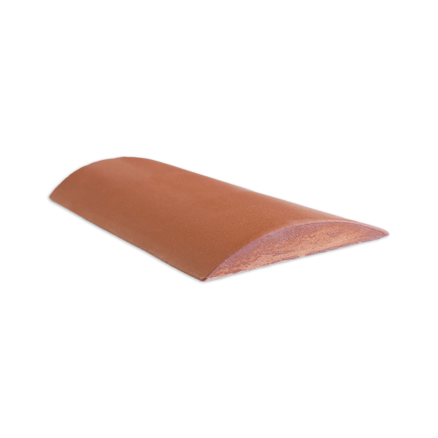 Mamey clay tope by Clay Imports, a reddish-brown half-round shape with a smooth top and textured cut end.