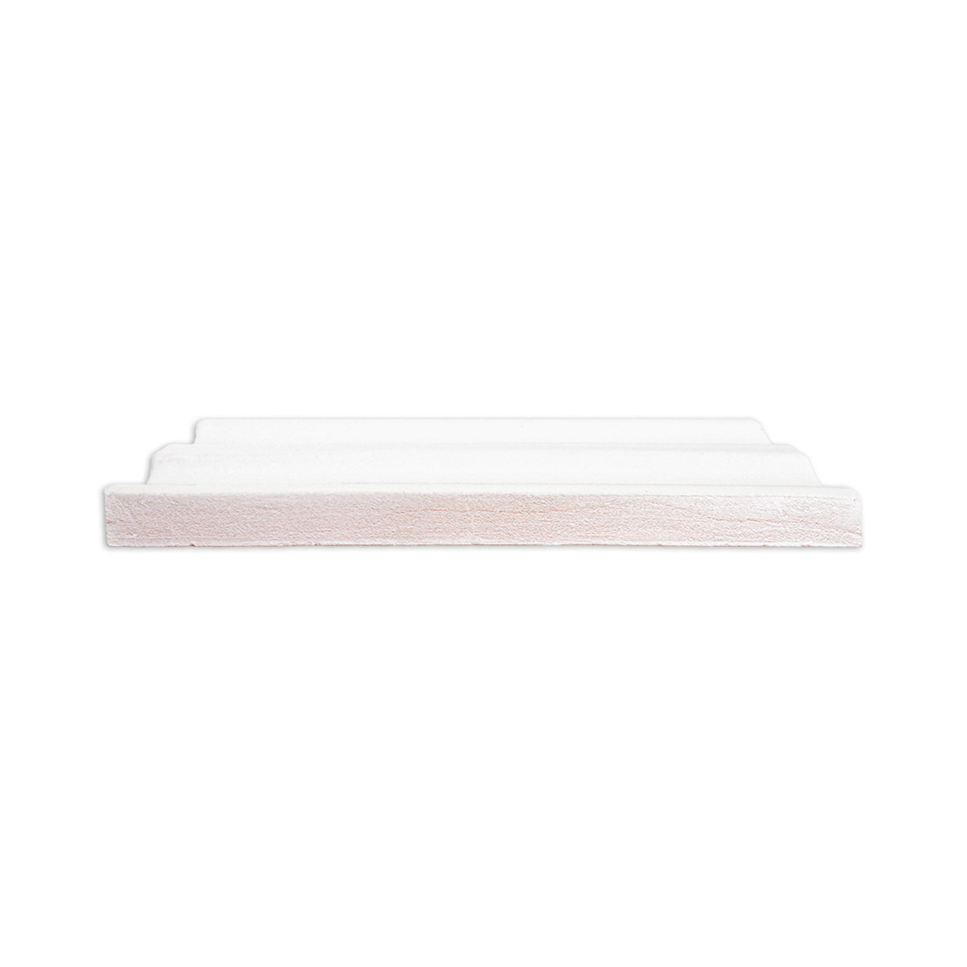 White clay tile with a stepped profile from Clay Imports, showing a textured, light reddish-brown side.