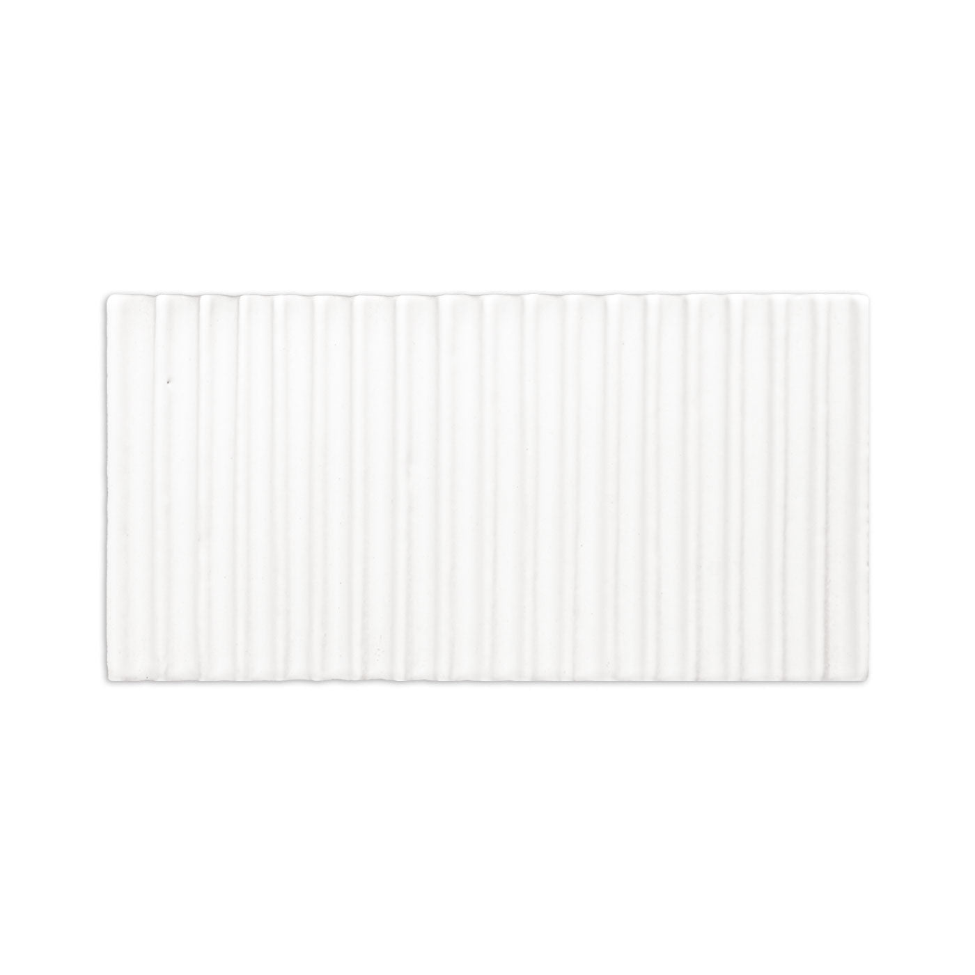 Chalk white rectangular tile sample by Clay Imports with a vertical ridged texture.