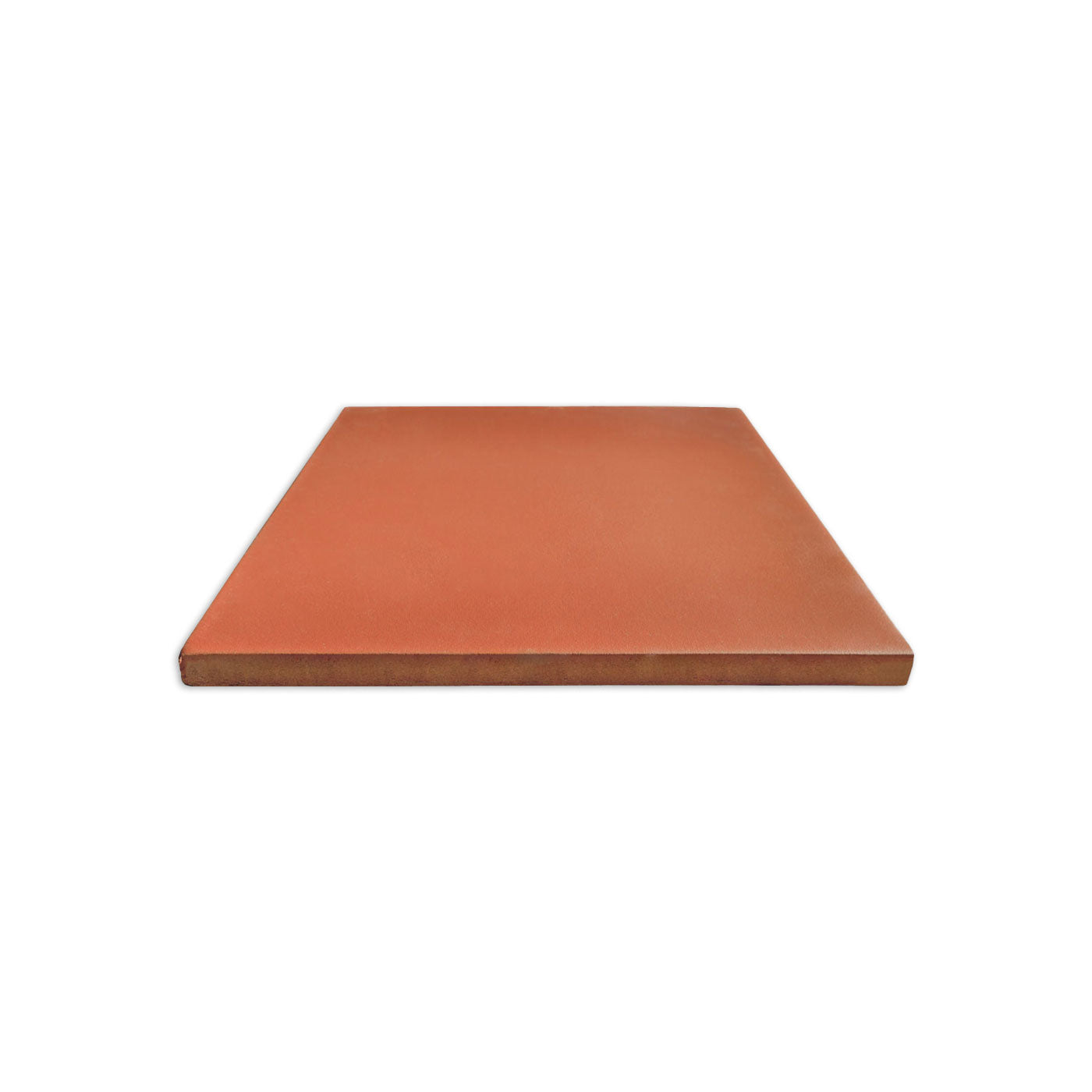 A square terracotta Barro Matte sample tile by Clay Imports, showing its smooth surface and visible thick edge.
