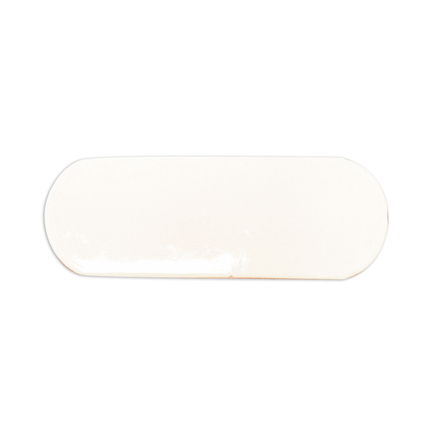 Glazed off-white tile sample by Clay Imports, with rounded corners and a subtle, textured surface.