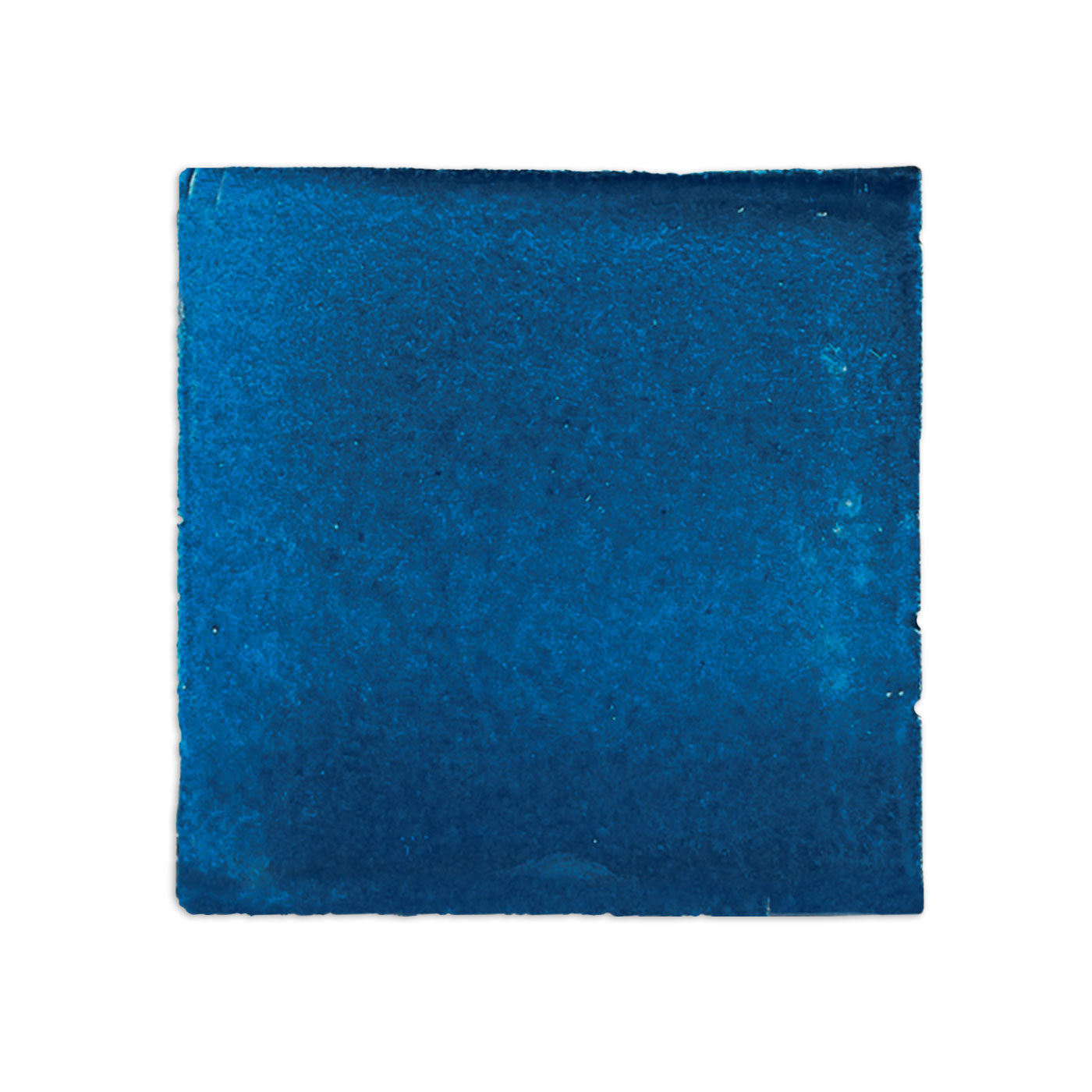Gulf Blue 4x4 Saltillo Zellige sample tile by Clay Imports with a textured surface and rough edges.
