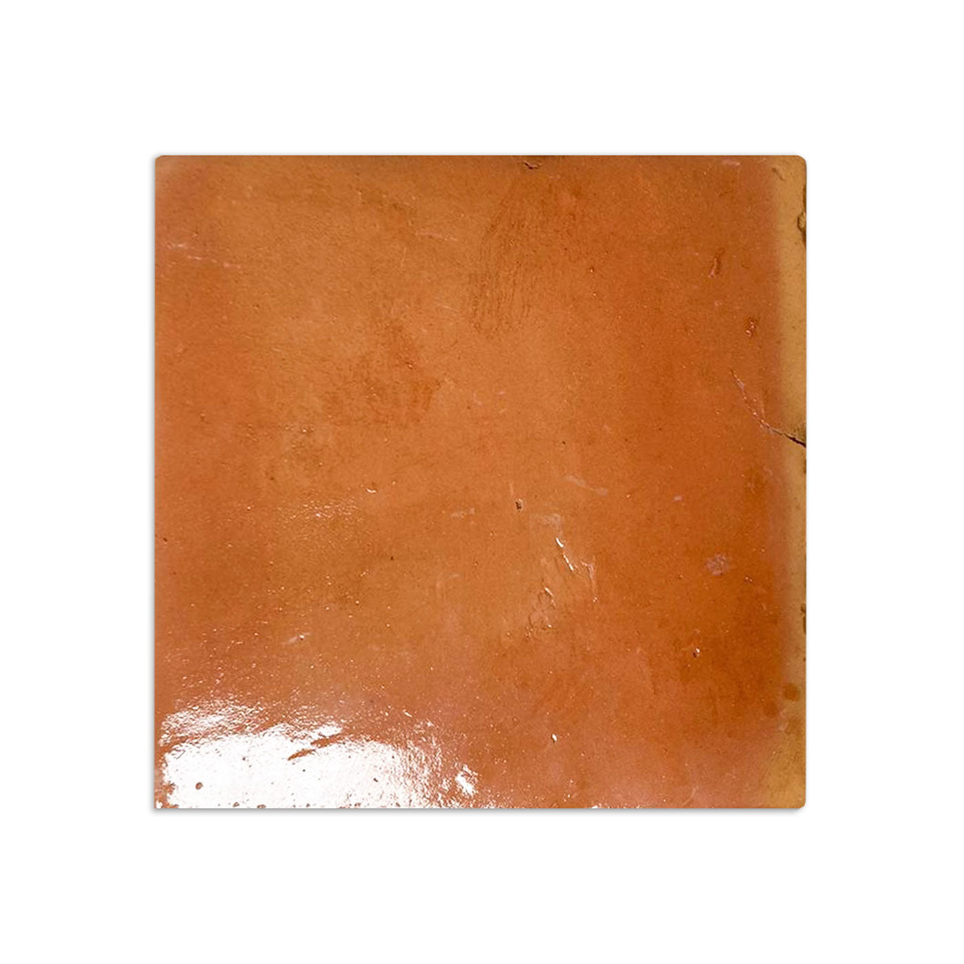 Smooth Gloss 4x4 terracotta sample tile by Clay Imports, featuring a shiny, reflective finish.