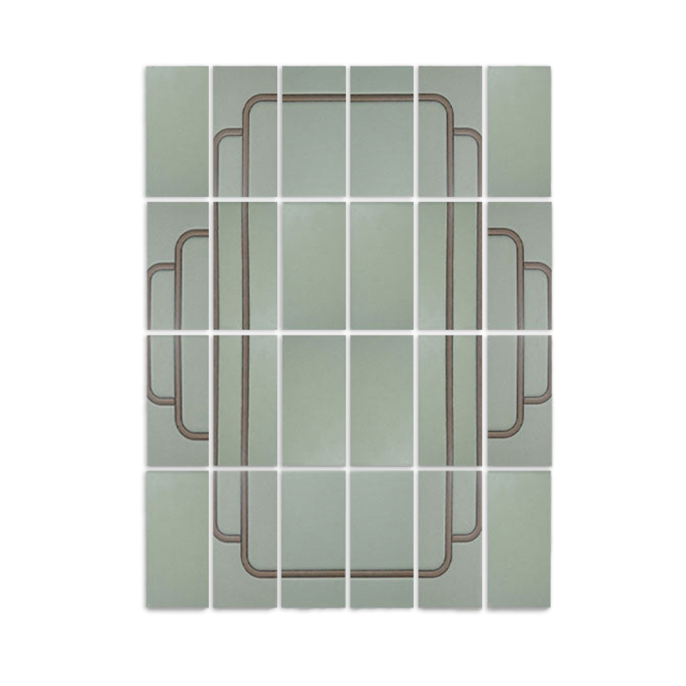 Agave green tile by Clay Imports featuring a brown Art Deco frame pattern.