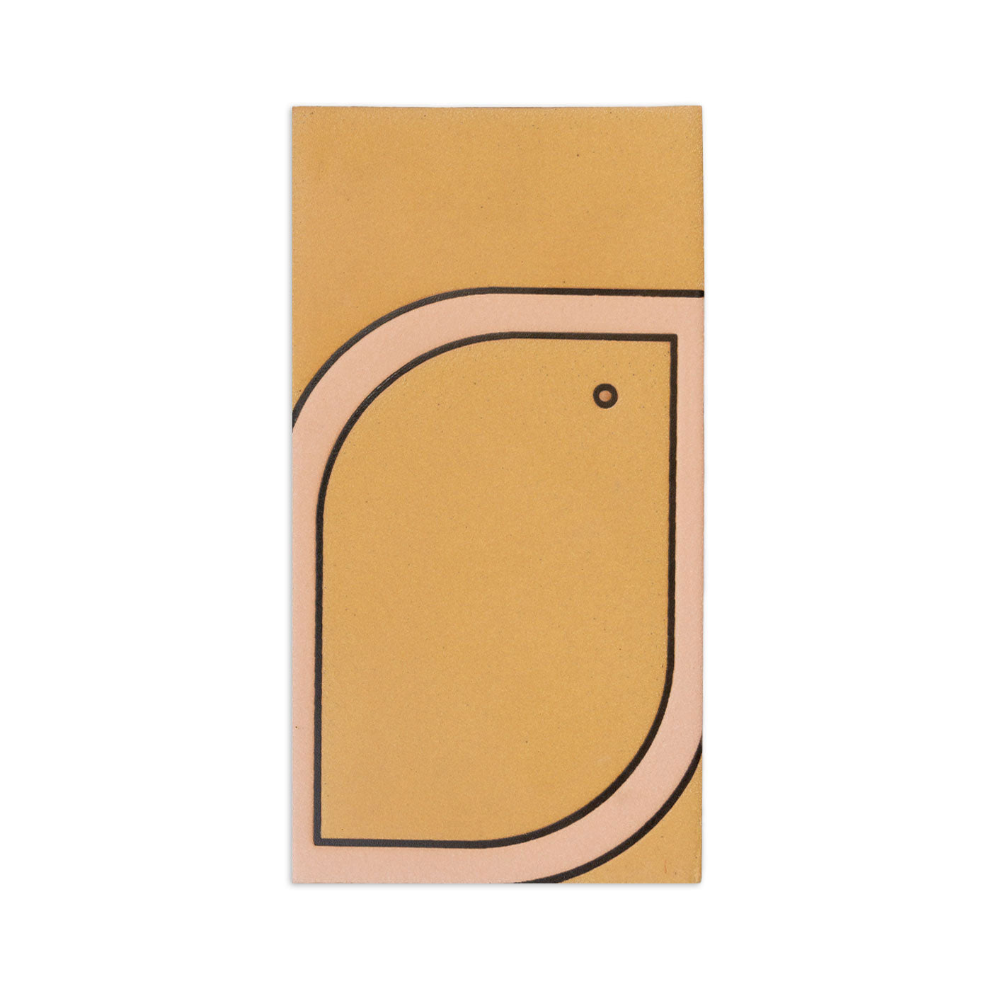 Tan and pink textured ceramic plaque by Clay Imports, with an abstract black-outlined bird design and eye on the right.