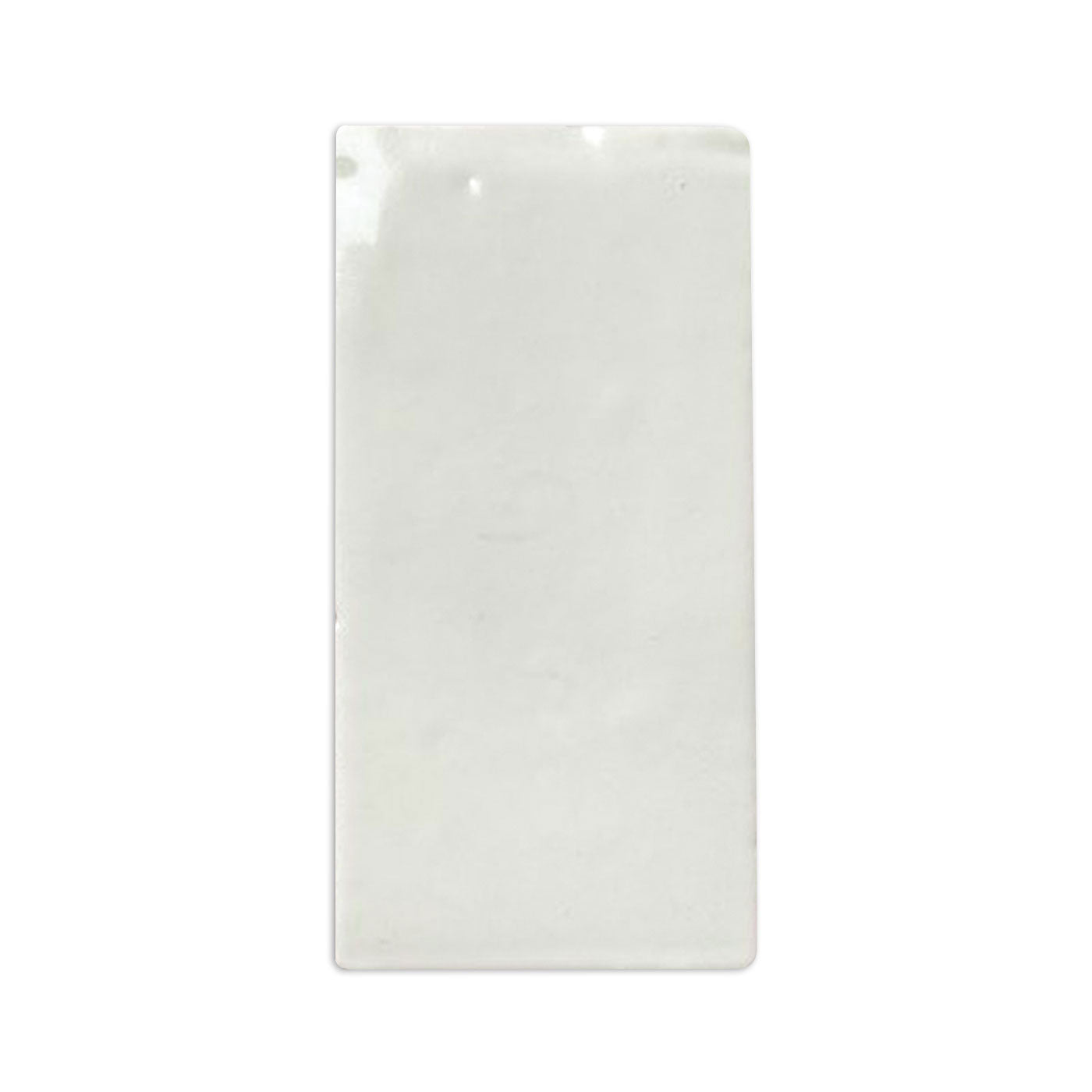 Glazed white rectangular tile sample by Clay Imports, with a subtly uneven glossy finish.