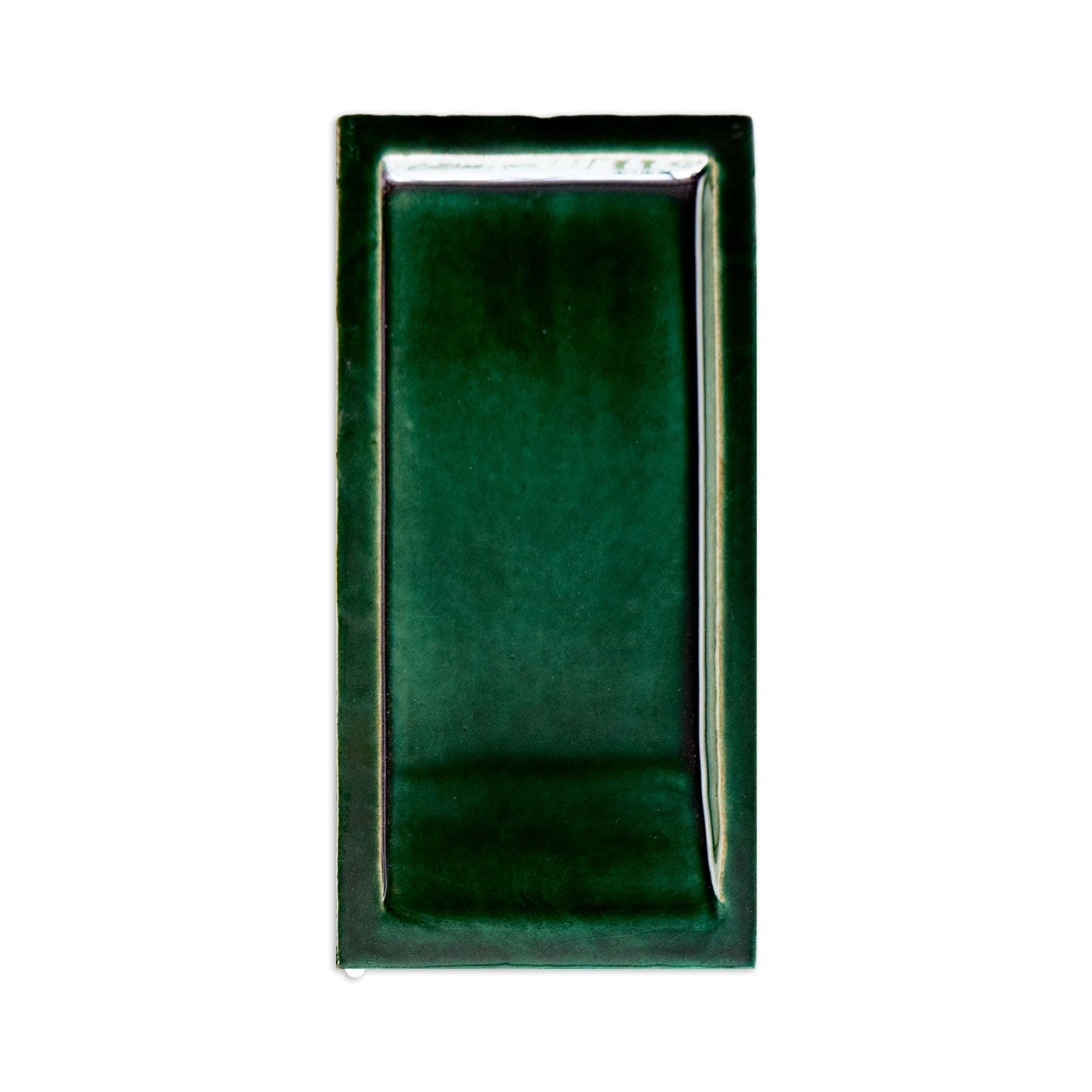 Dark green framed tile by Clay Imports, with a glossy, slightly uneven surface.
