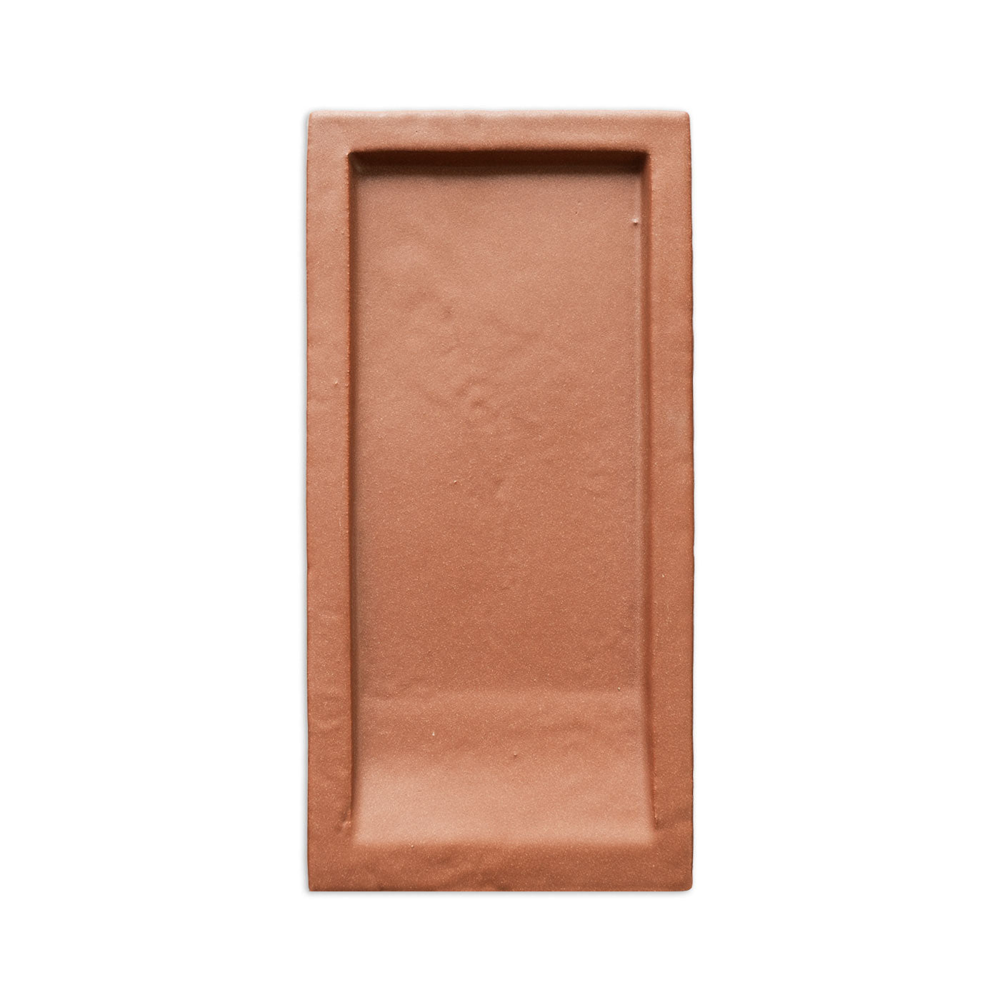 Mamey rectangular tile by Clay Imports with a deep, recessed center and an angled lower trough.