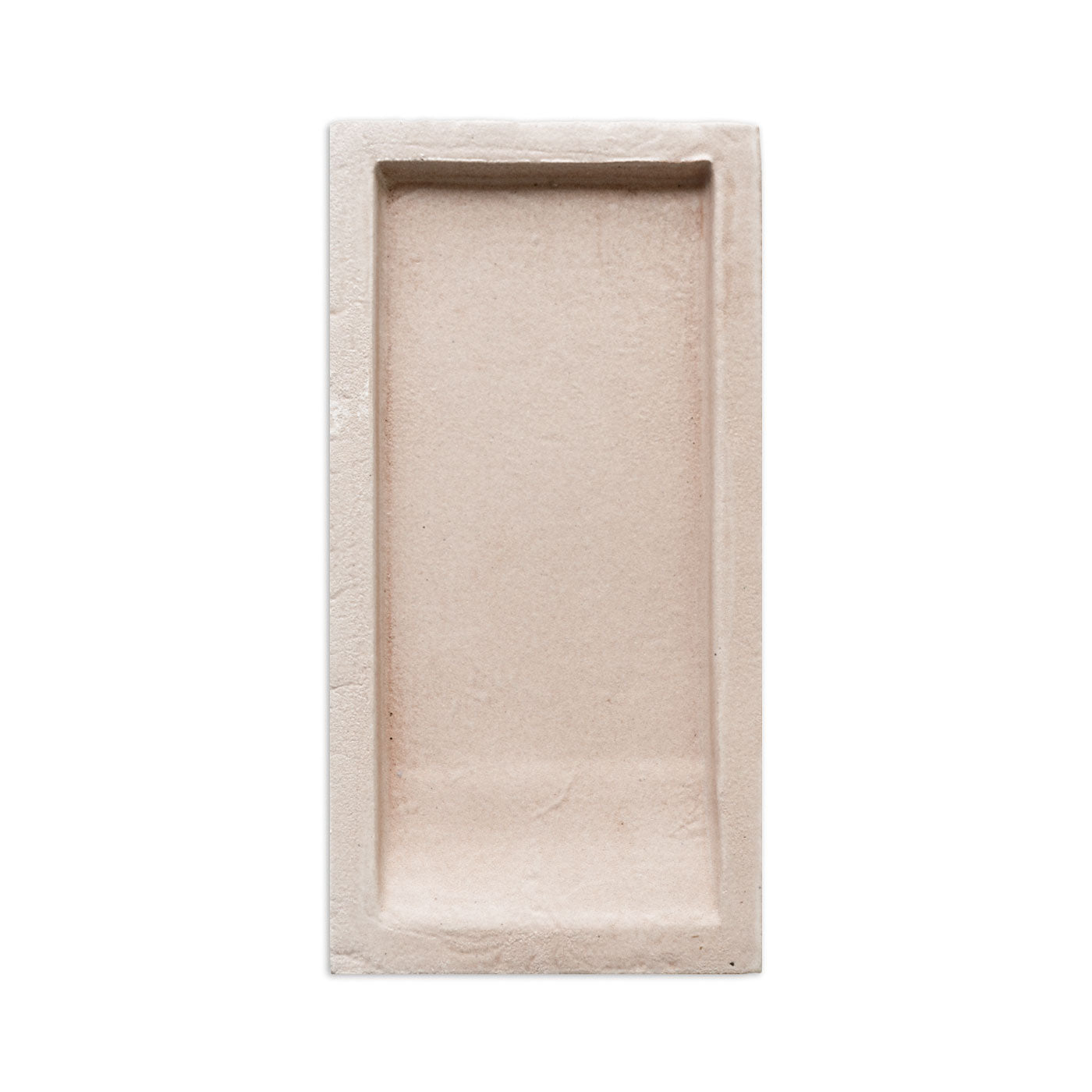 Rectangular light beige tile by Clay Imports, featuring a deeply recessed rectangular center and a matte, sandy texture.