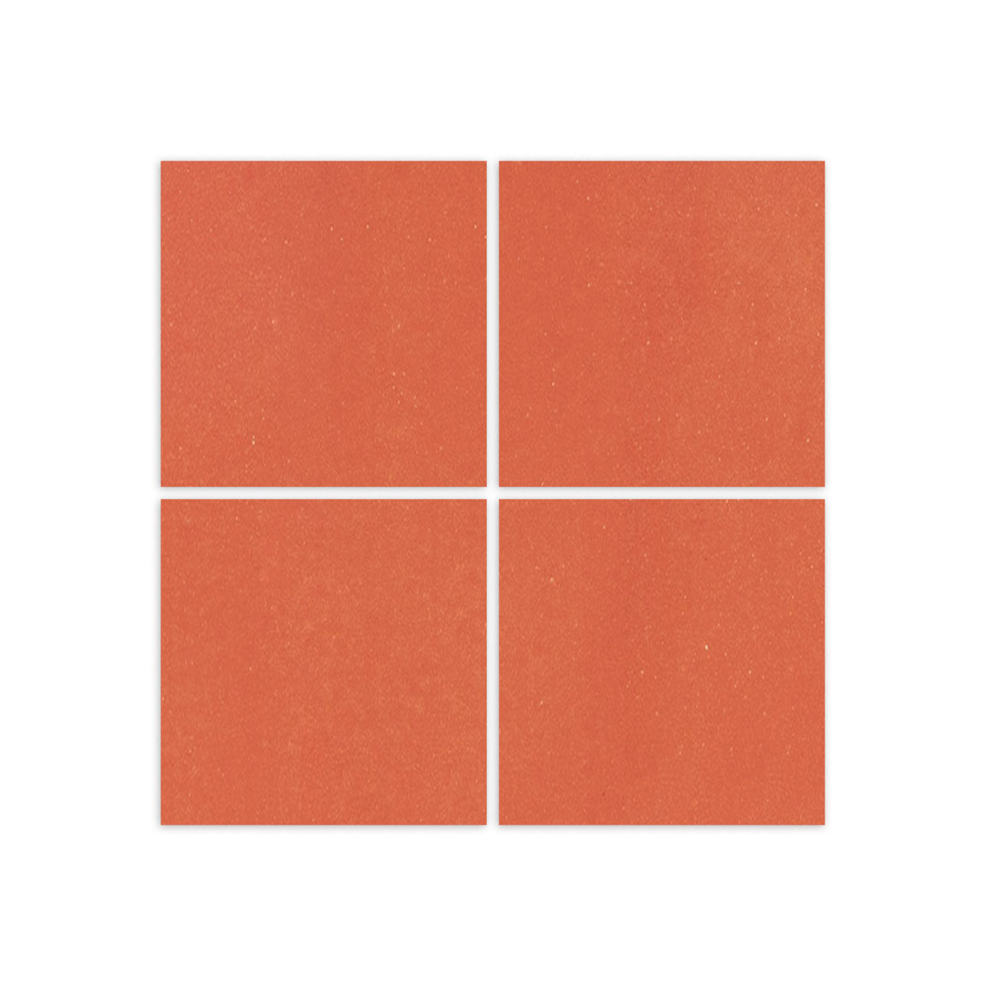 Four reddish-orange 4.25x4.25 inch square clay tiles by Clay Imports with subtle speckling, arranged in a grid.