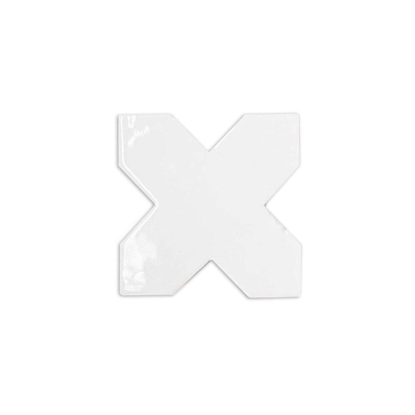 White glazed cross tile sample by Clay Imports with a glossy finish and slightly irregular edges.