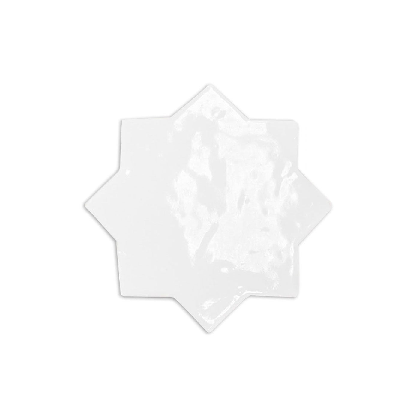 Gloss white glazed star tile sample by Clay Imports showing slight texture and soft shadow.