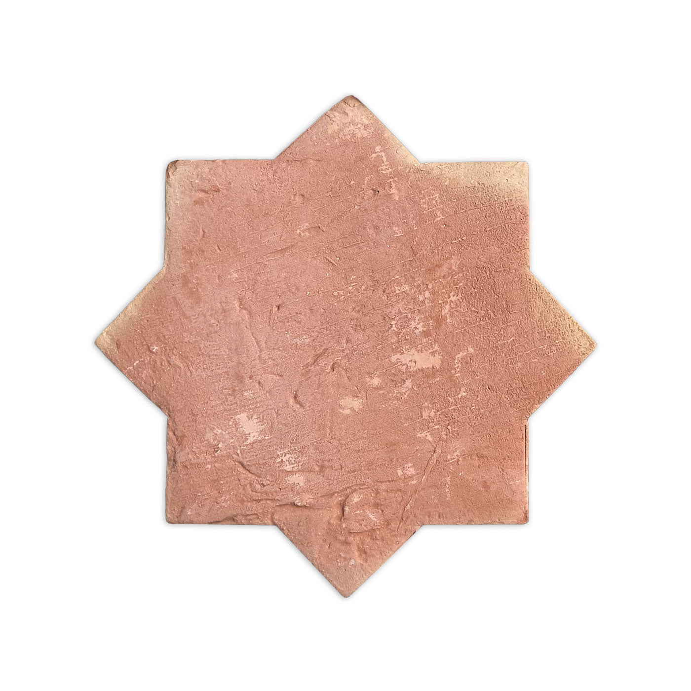Reddish-brown antique matte 8-pointed star tile sample by Clay Imports, showing rough texture.