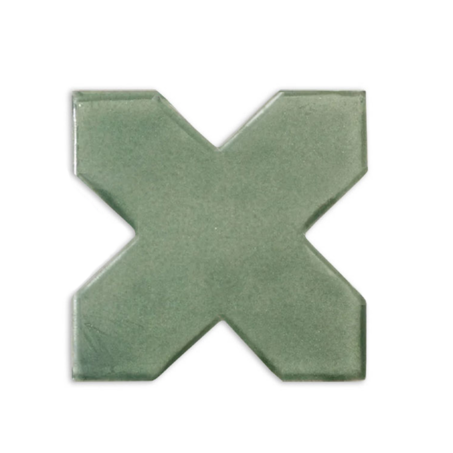 Meadow green cross tile sample by Clay Imports with a matte, slightly textured finish.