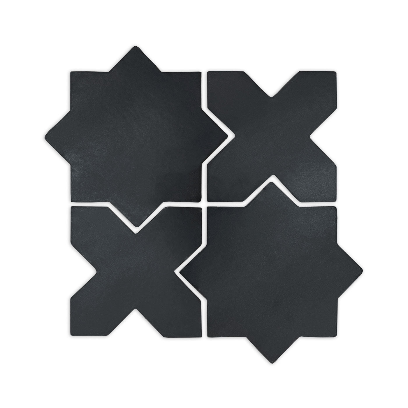 Black suede Star & Cross solid tiles by Clay Imports, arranged in a 2x2 pattern on a white background.