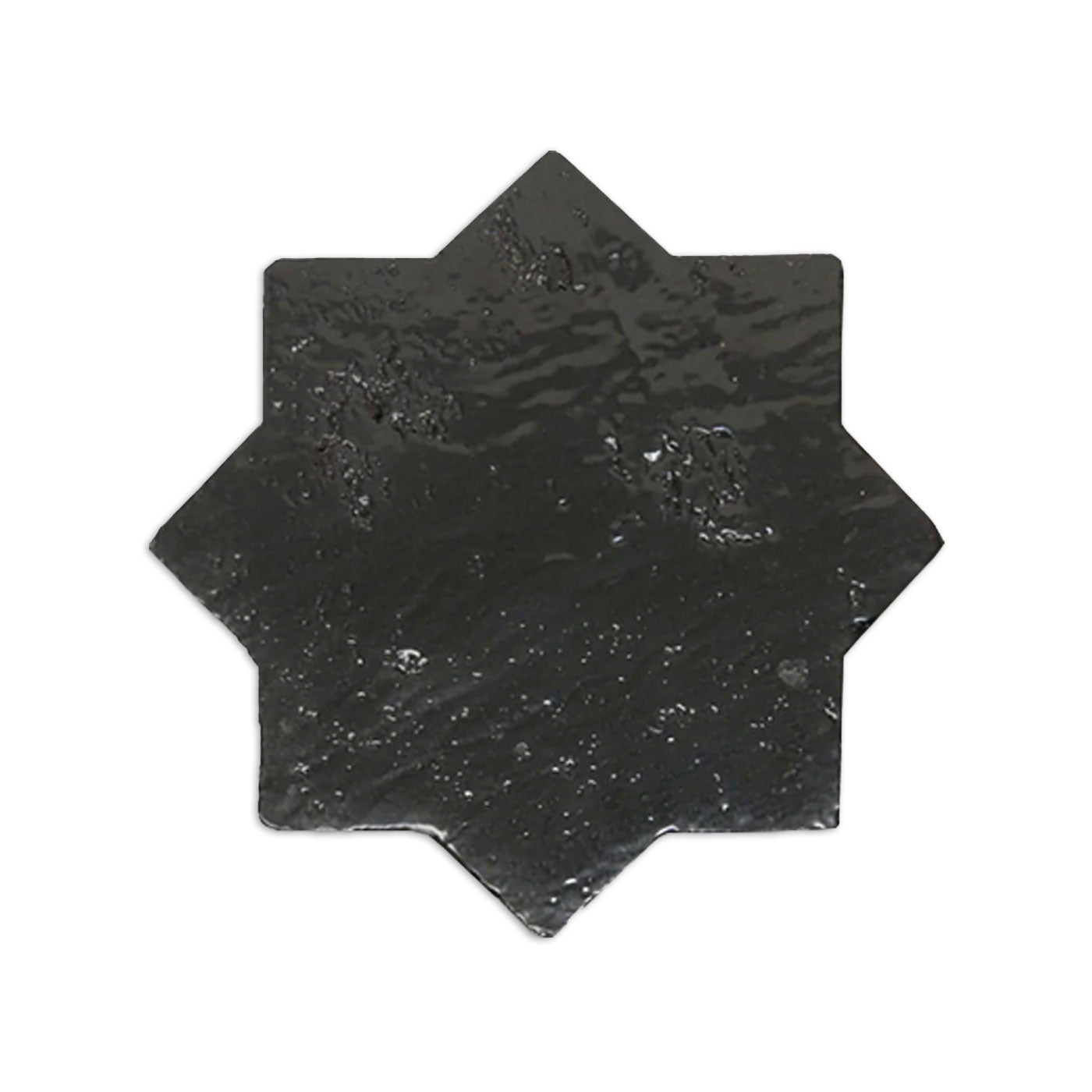 Noir Black Glazed Antique Star tile by Clay Imports with a textured and reflective surface.