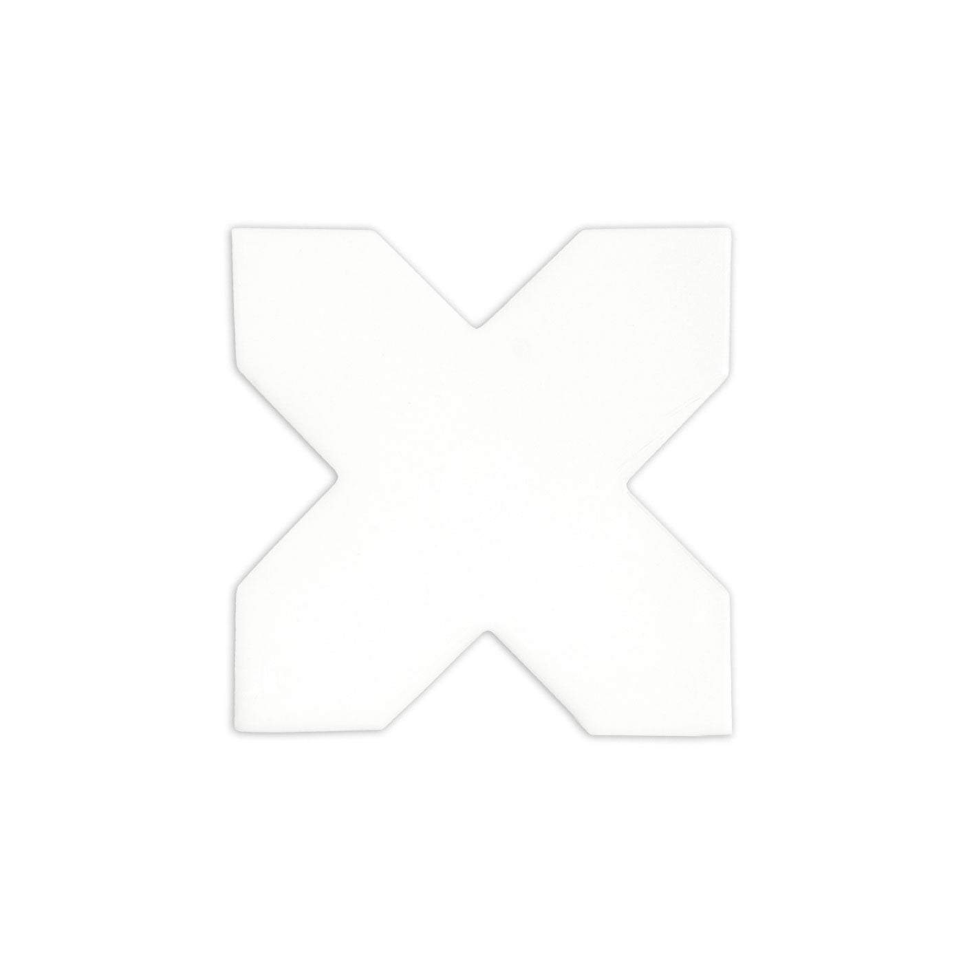 White 6-inch X-shaped sample of the 'Cross T-Shirt' design by Clay Imports, with smooth finish.