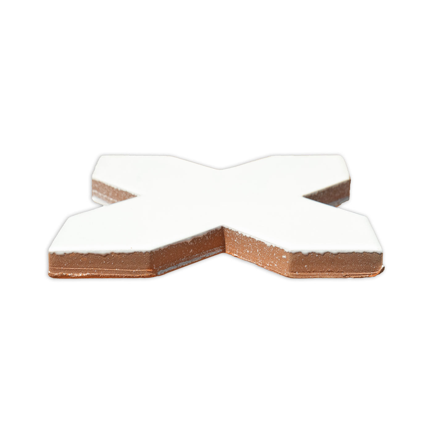 White Star & Cross solid tile by Clay Imports with brown terracotta sides and glazed finish, viewed at an angle.