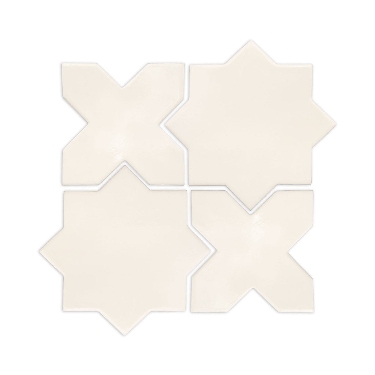 Leche Star and Cross solid tiles by Clay Imports, arranged in an interlocking geometric pattern.