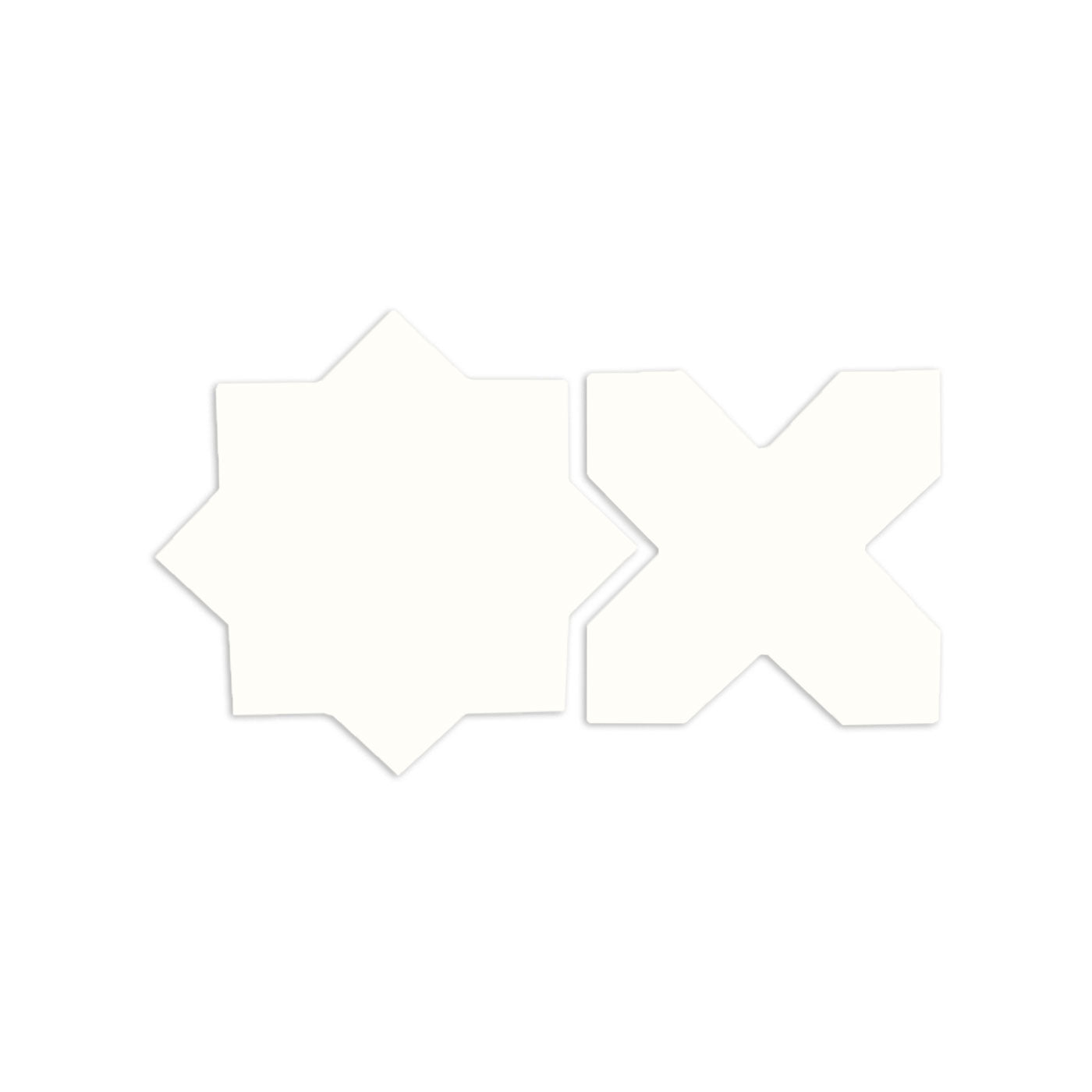 Chalk Star and Cross tiles by Clay Imports, featuring an eight-point star and cross shape with subtle shadows.