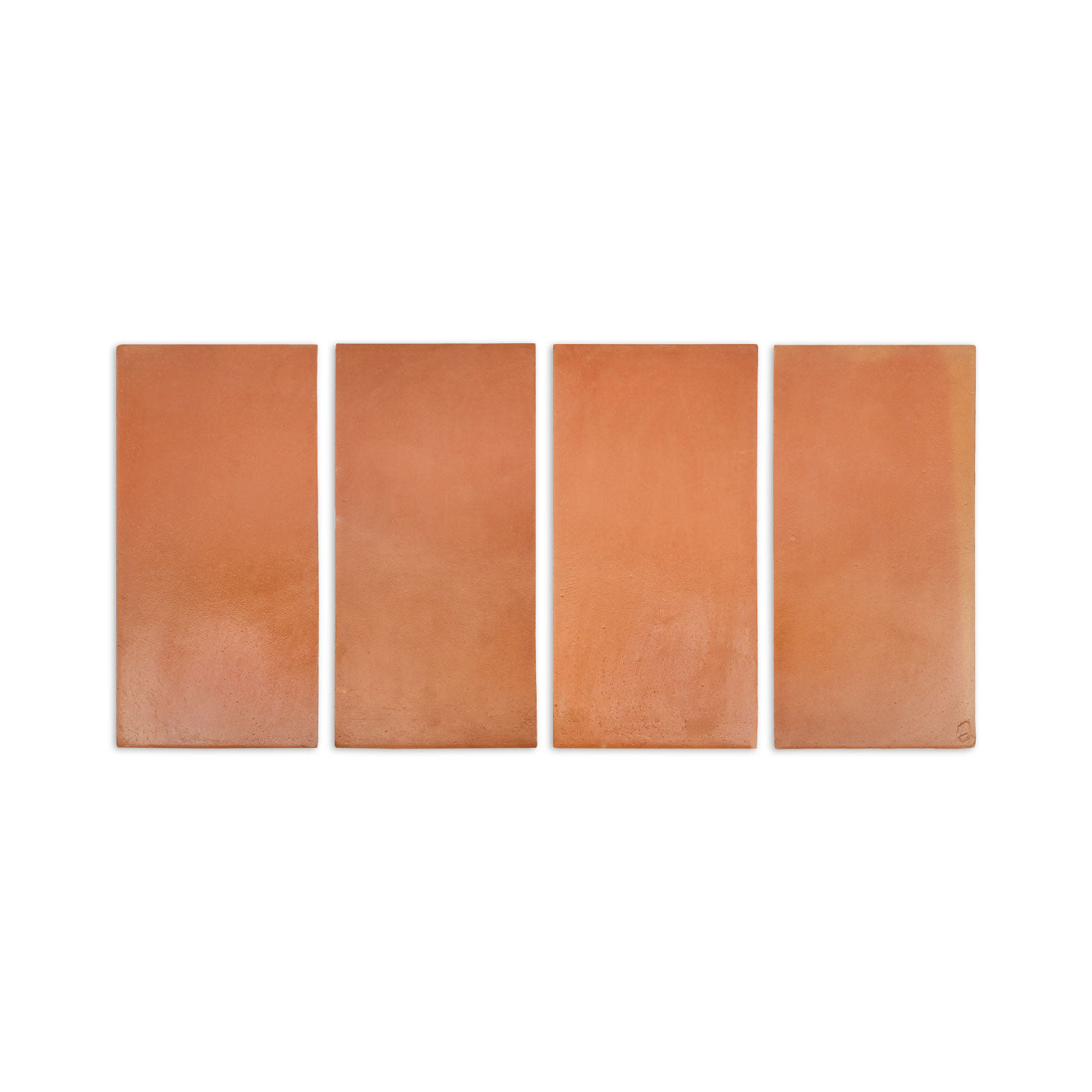 Four rectangular red terracotta samples by Clay Imports, showing slight texture variations.