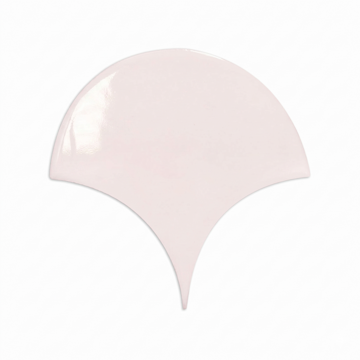 Pale pink fan-shaped clay tile by Clay Imports with a glossy finish and pointed bottom.