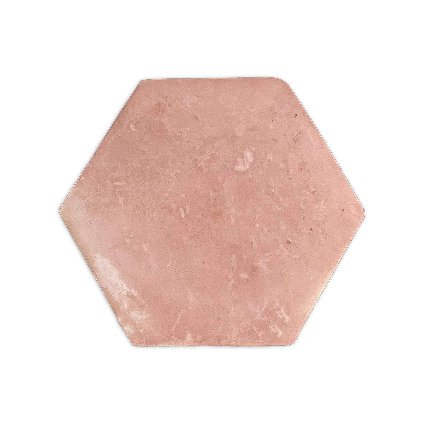 Dusty rose hexagon sample tile by Clay Imports Saltillo Tile, with a smooth matte, rustic clay texture.