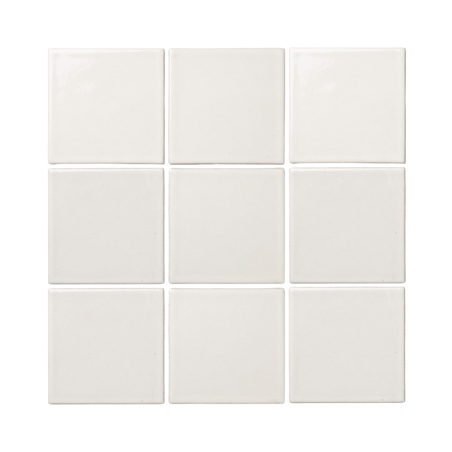 Off-white square clay tile by Clay Imports, arranged in a 3x3 grid, with a subtly glossy finish and natural variations.