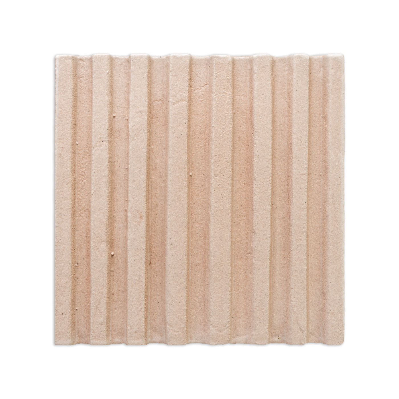 Light beige ribbed sample tile from Clay Imports with a subtle grainy texture.