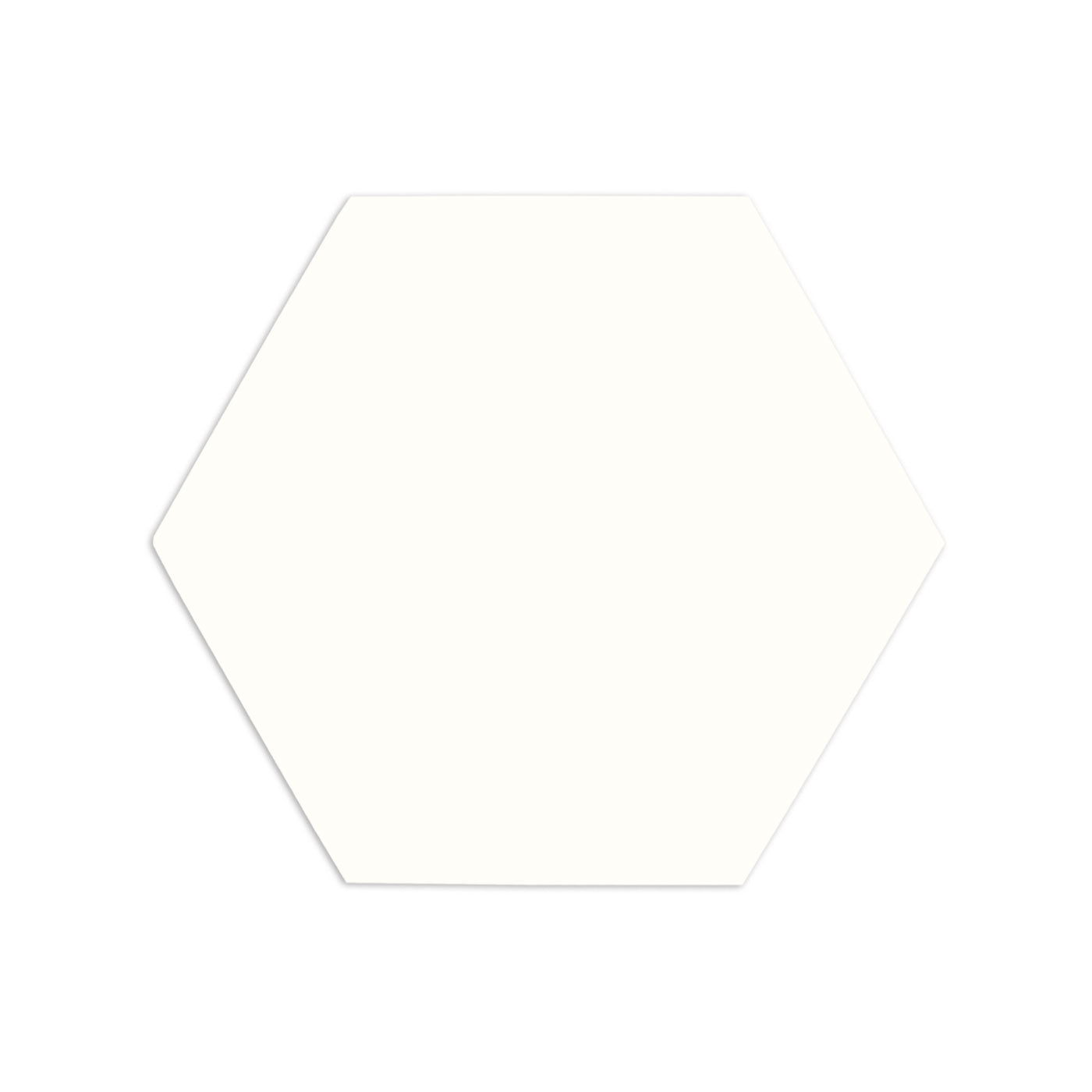 Chalk white hexagon tile by Clay Imports with a smooth, matte surface and soft shadow.