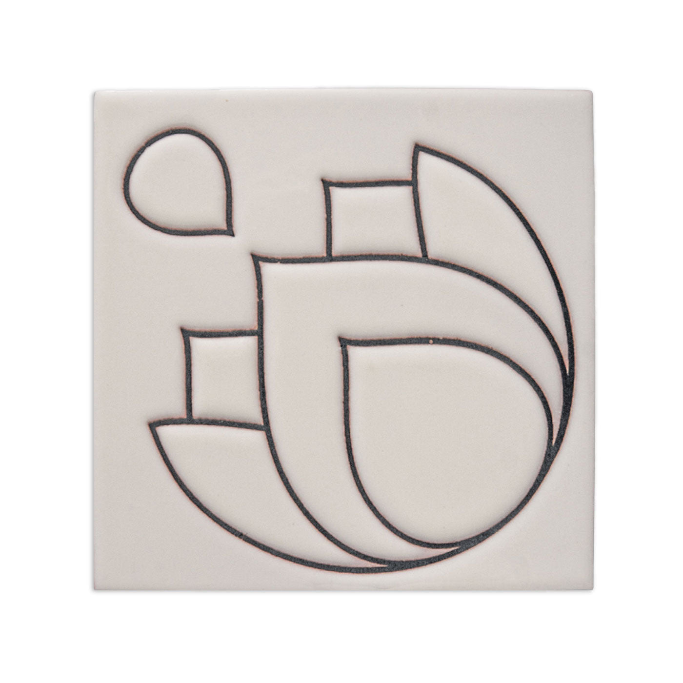 Square off-white sample tile by Clay Imports featuring a black outlined abstract floral design.