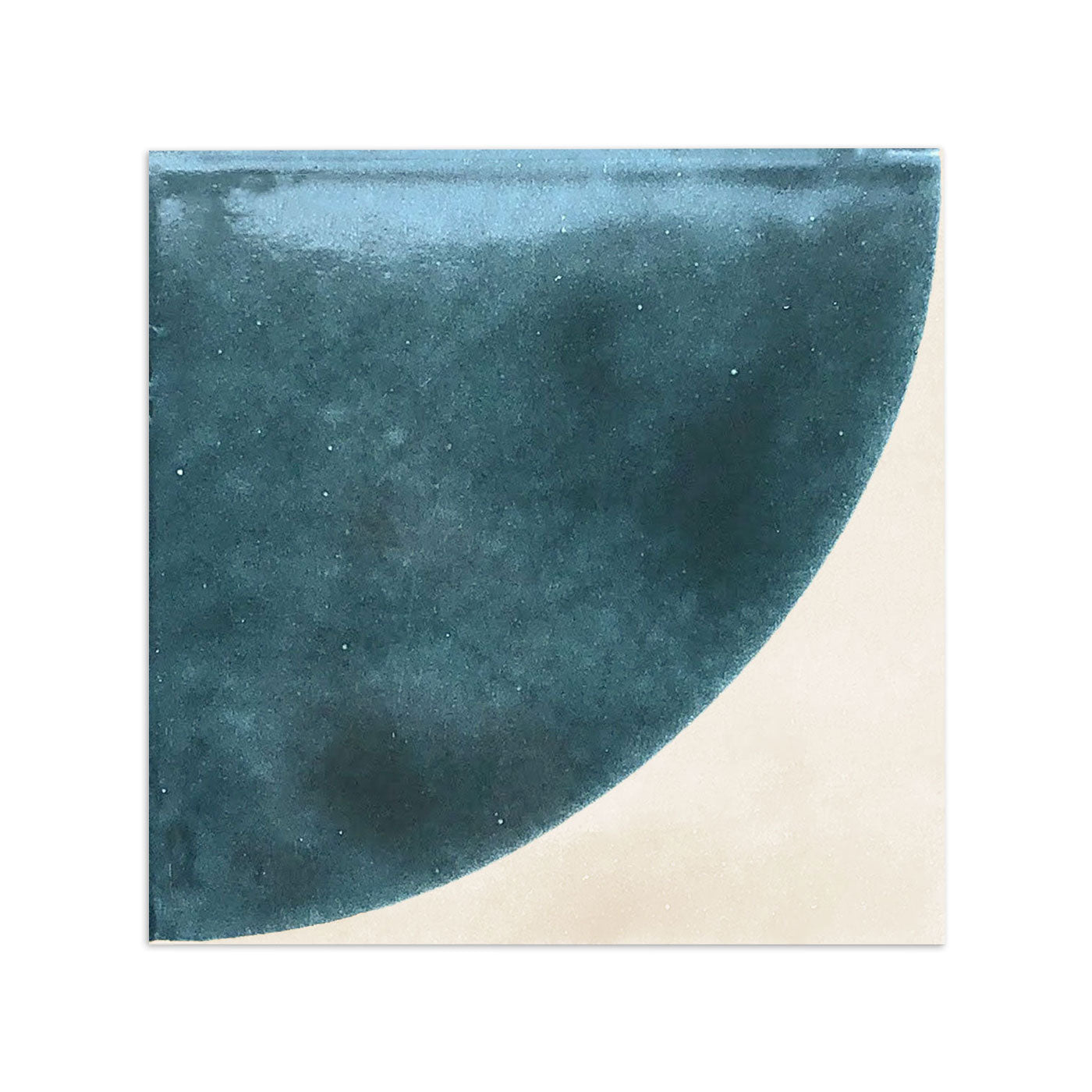 Pool Waterline Tile featuring a deep teal quarter circle design on a champagne-colored background with a glazed finish.