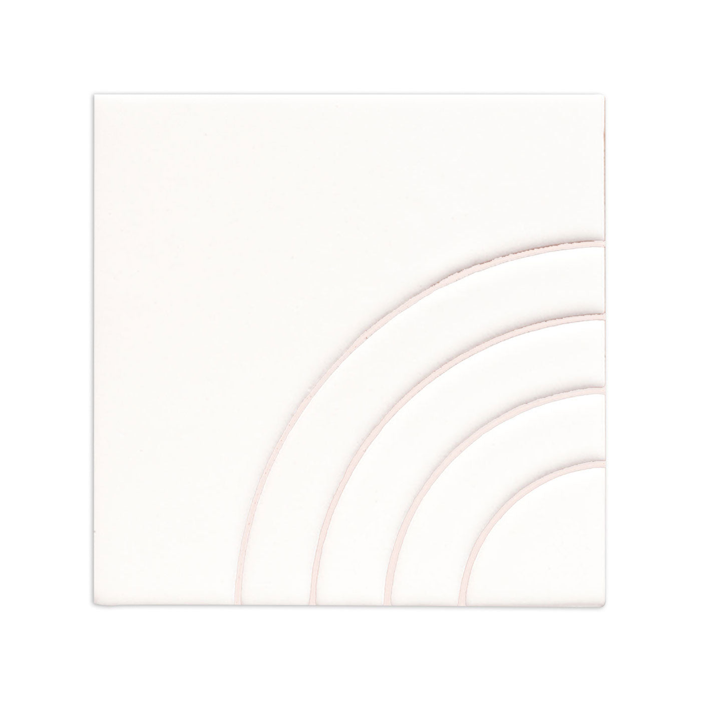Off-white relief tile sample by Clay Imports featuring three curved, raised lines with subtle pink outlines.