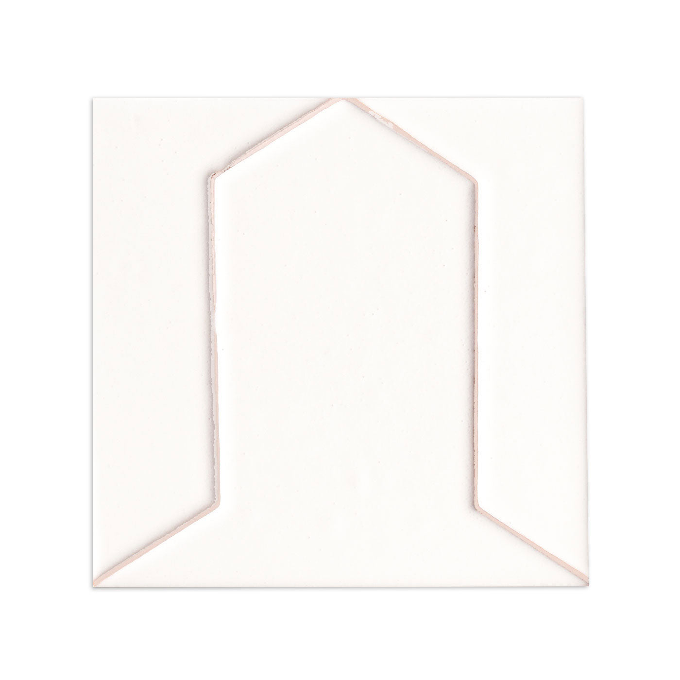 White square sample relief tile by Clay Imports featuring a raised arch design.