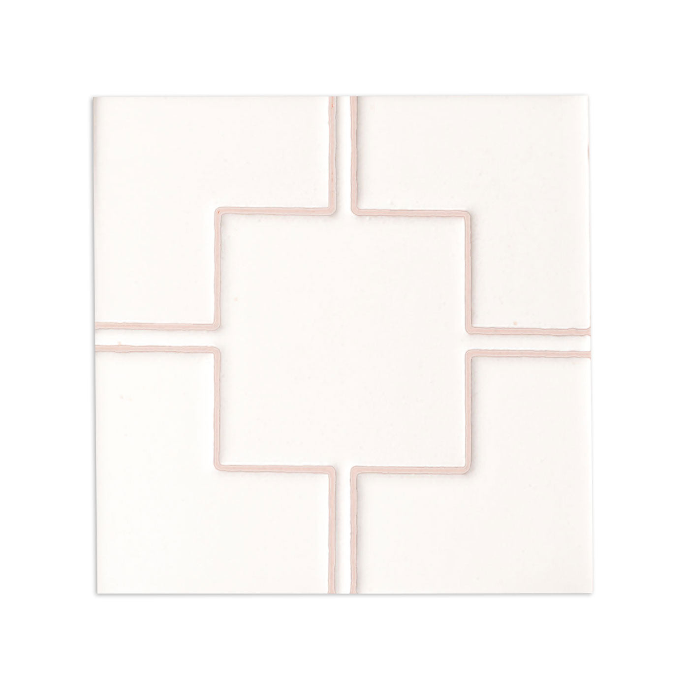 White Relief Fresh Valentina sample tile by Clay Imports featuring a raised geometric pattern with pale pink details.