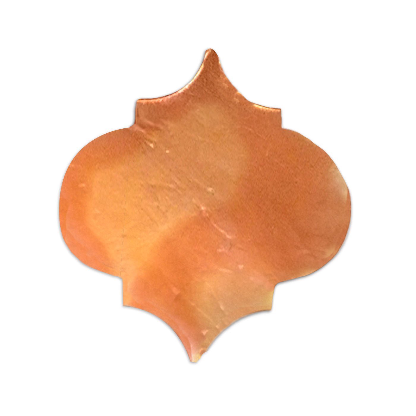 Orange arabesque tile sample by Clay Imports with a glossy finish and natural color variations.