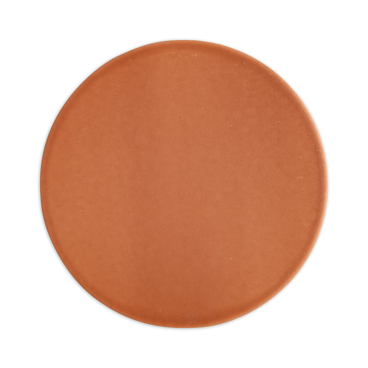 Rust-colored round disc from Clay Imports with a smooth, matte texture and slightly uneven edges on a white background.
