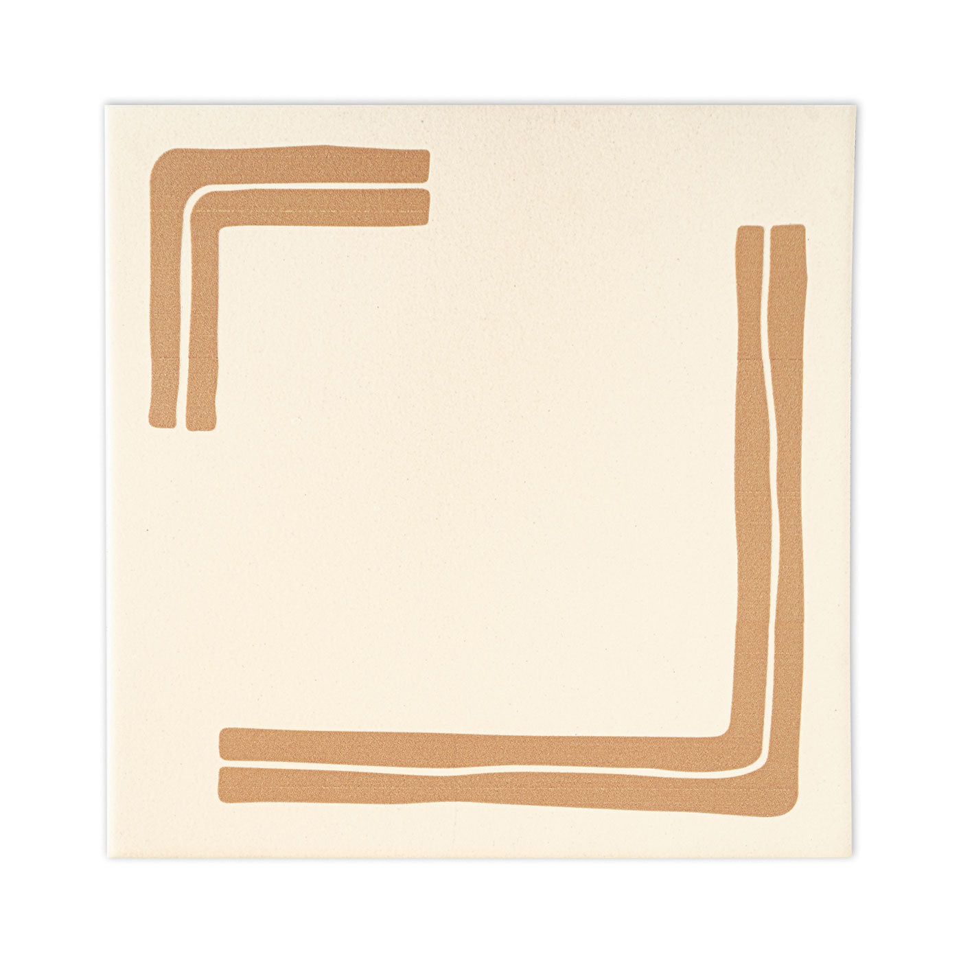 A sample tile with a light cream background by Clay Imports, featuring a geometric double-line brown border pattern.