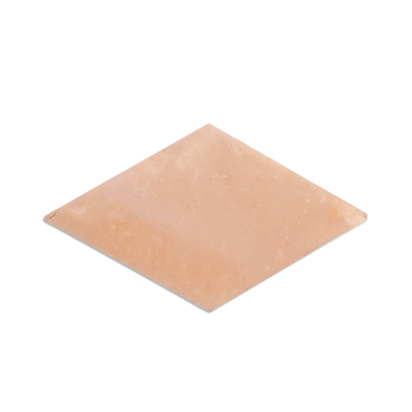 A light terracotta Diamond Smooth Matte 8 sample tile by Clay Imports, shown at an angle with a small chipped corner.