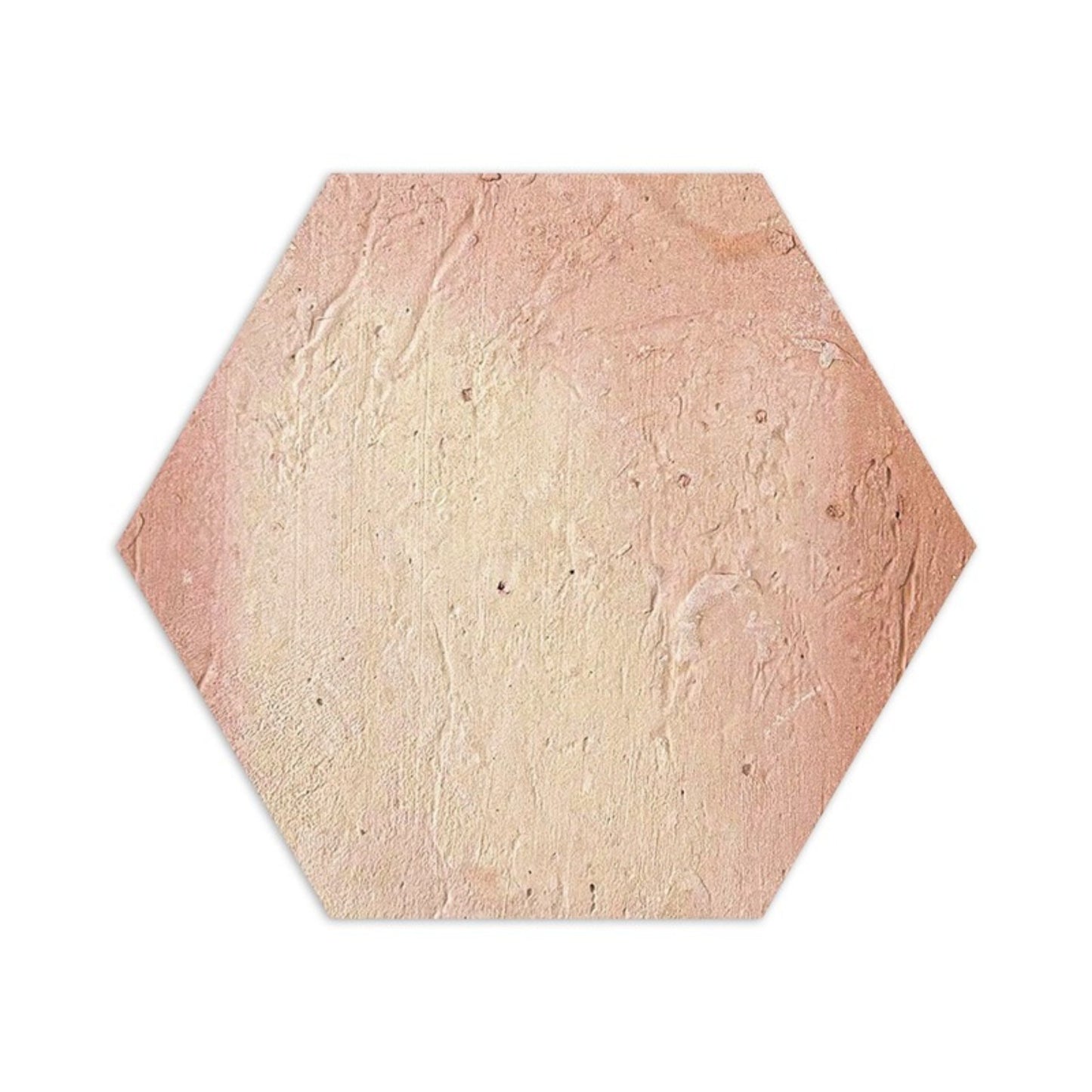 Hexagon terracotta tile with an antique matte finish by Clay Imports Saltillo Tile, featuring a rustic texture and natural color variations from peach to beige.