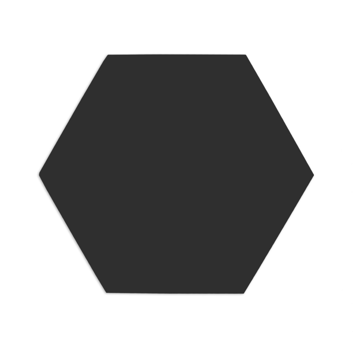 A black suede hexagon tile by Clay Imports, presented flat on a white background with a subtle shadow.