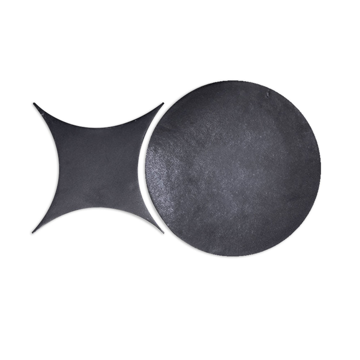 Black suede solid tiles in rombo and circle shapes by Clay Imports, featuring a textured, matte finish.