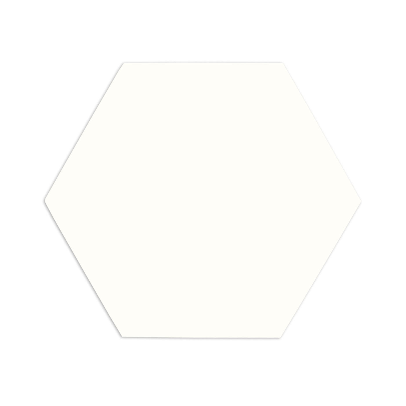 White hexagon tile by Clay Imports with a subtle drop shadow.