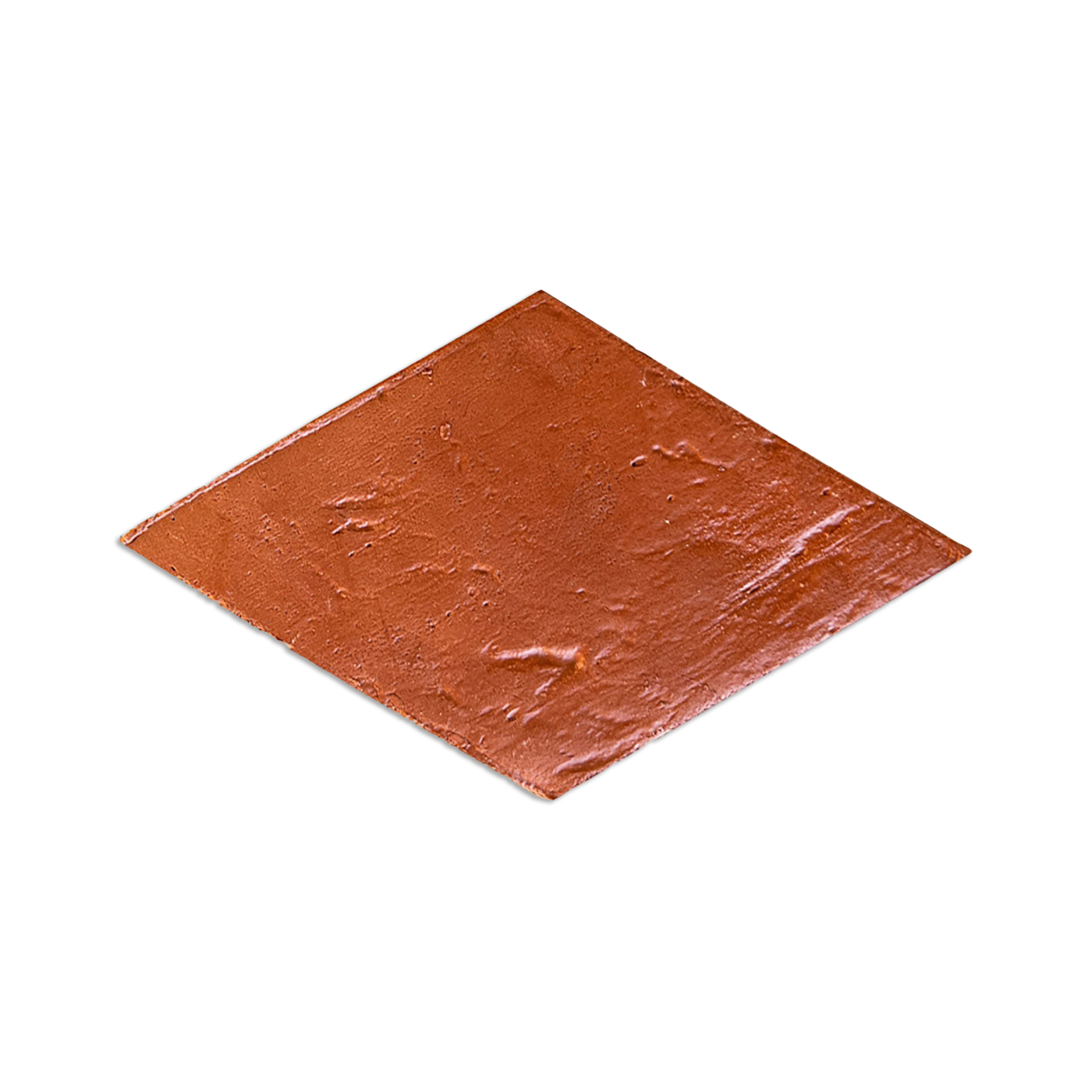 Reddish-brown clay tile sample by Clay Imports in a diamond shape with an antique satin texture.
