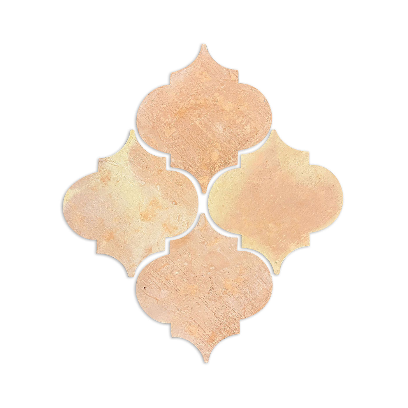 Sample tile in a fleur-de-lis shape with antique matte peach finish by Clay Imports, showing natural texture.