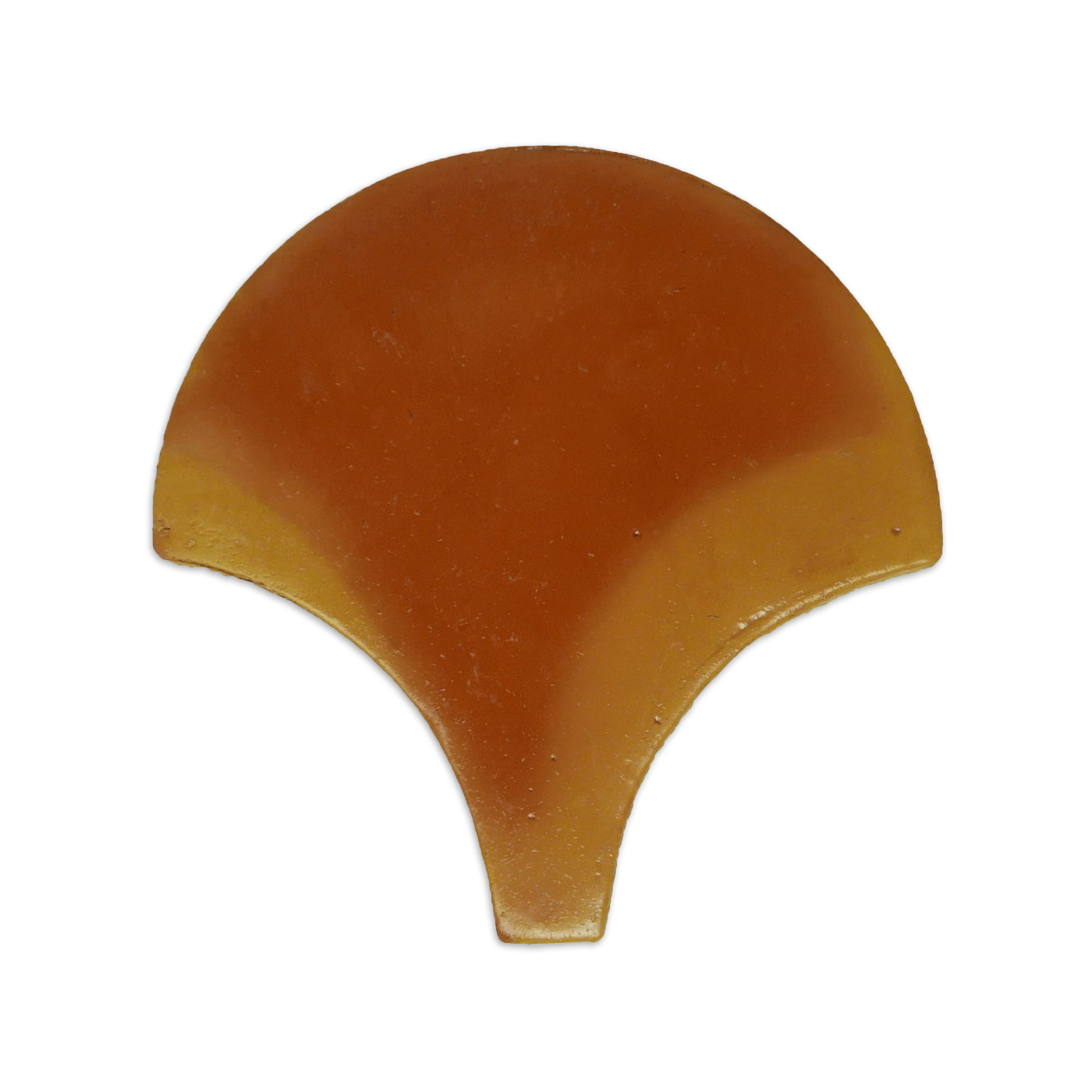 Terracotta glossy Abanico tile sample by Clay Imports, with smooth finish and lighter edges.