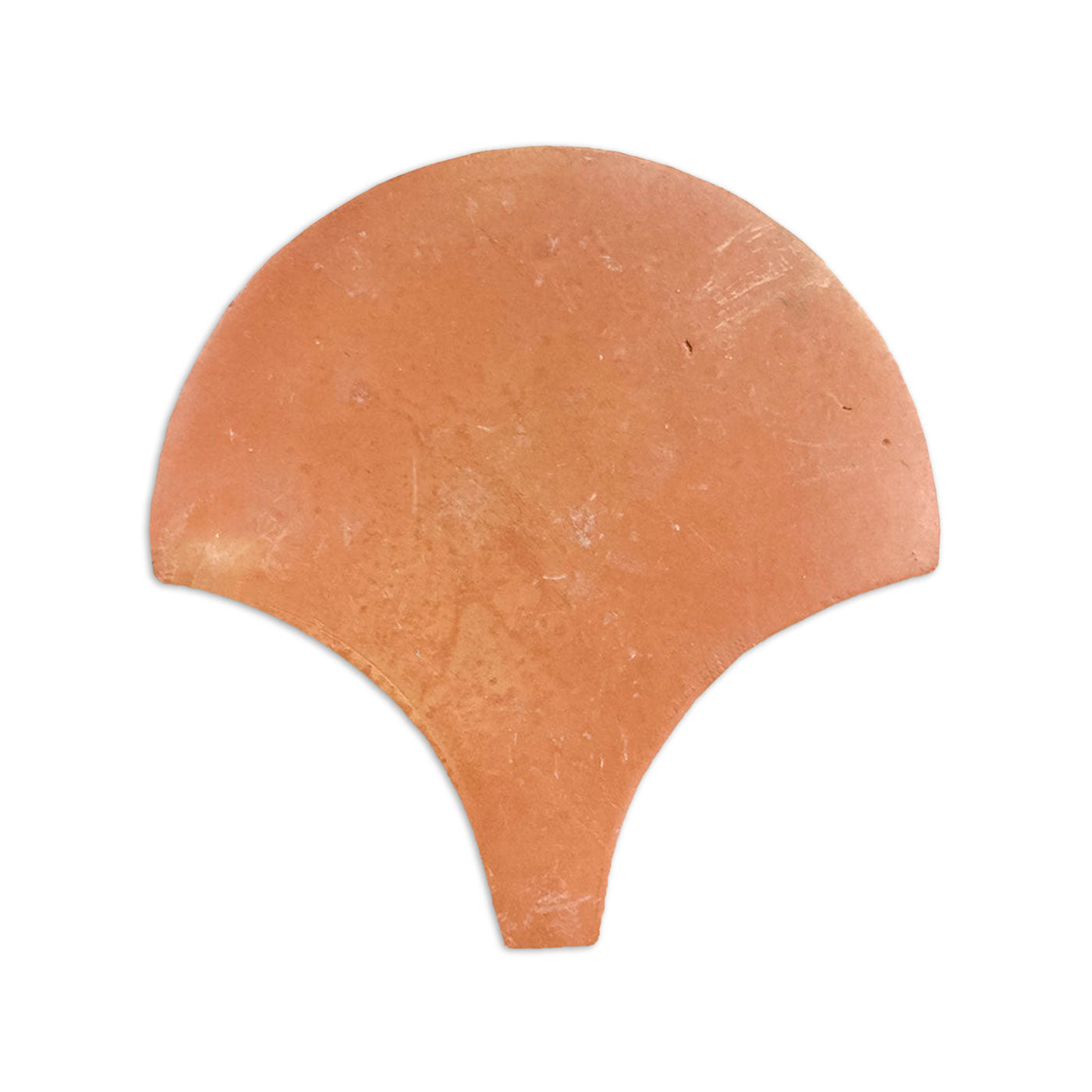 Terracotta Abanico tile sample from Clay Imports, featuring a smooth, earthy texture and fan-like shape.