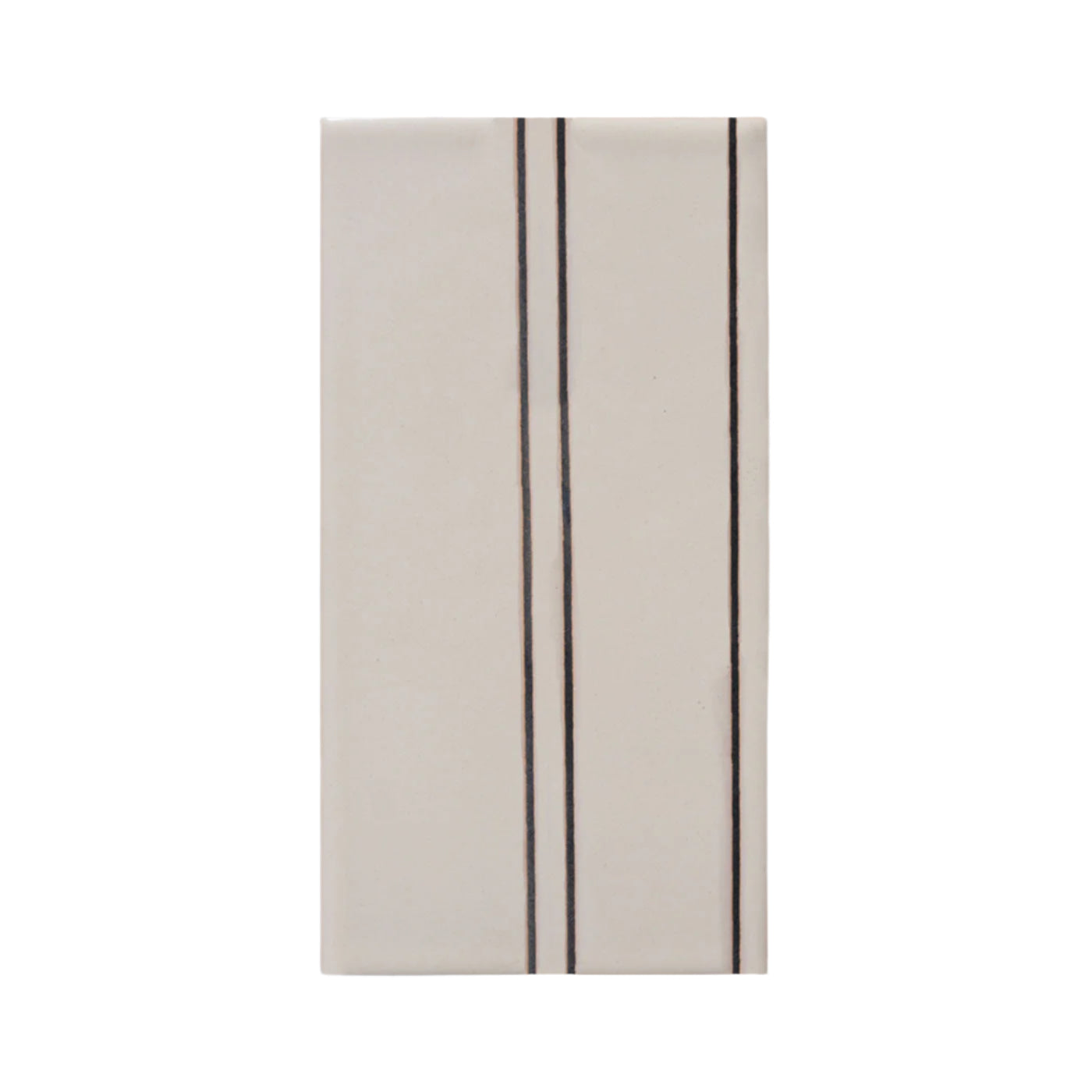 A light beige Bonjour Extender Long Candela tile by Clay Imports with three vertical black stripes.