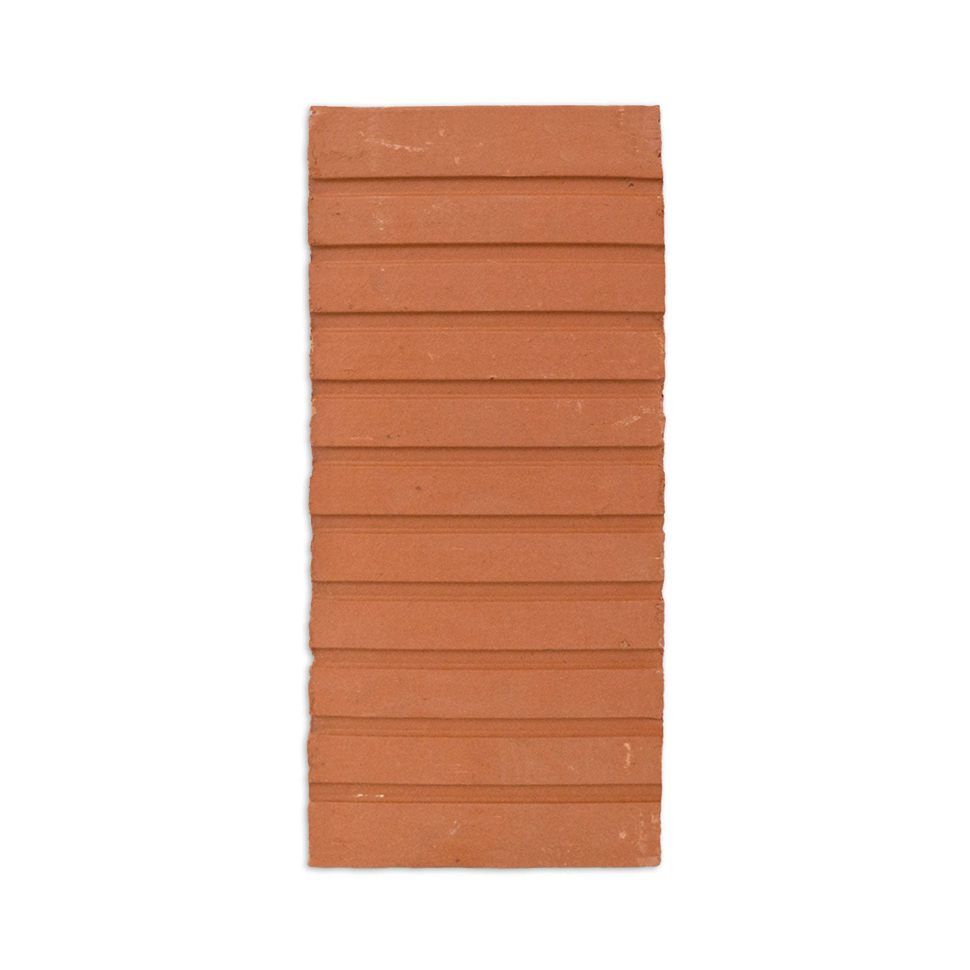 Reddish-brown breeze block with horizontal ridges by Clay Imports Breeze Blocks, featuring textured, parallel grooves.