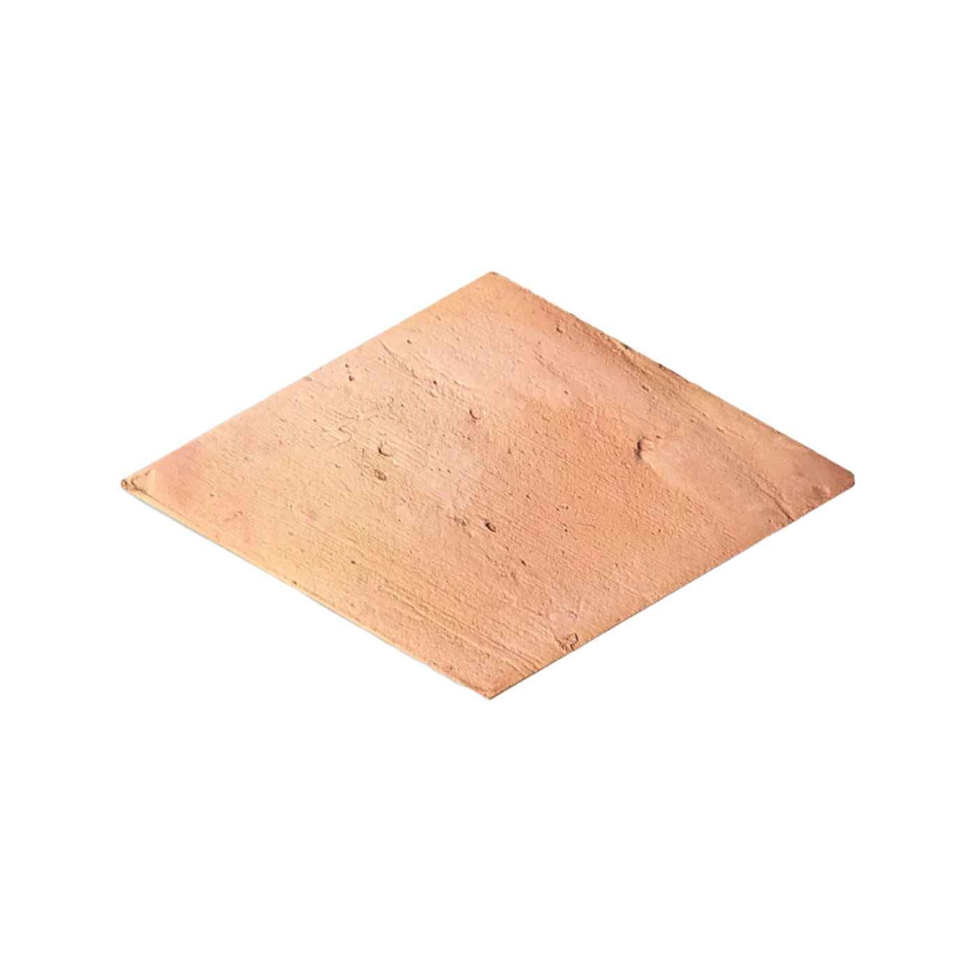 Terracotta diamond antique matte tile sample by Clay Imports, showing a rough, textured surface from an angle.